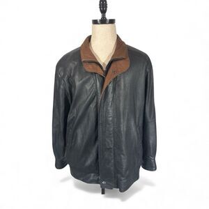 VTG REMY Fabulous Butter Soft Leather Bomber Jacket Double Collar 44 Black Brown